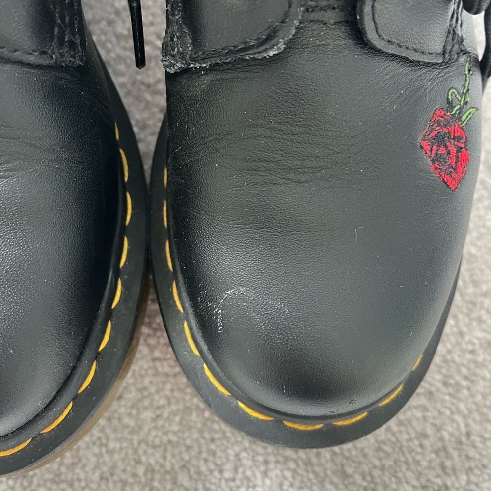 Dr. Martens Black Ankle Boots with Red Rose Embroidery - Picture 4 of 9